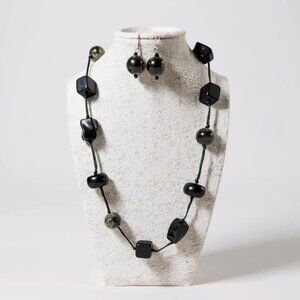 Multi black lucite bead shimmer look bead long  Necklace Earring Set